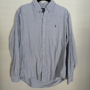 Ralph Lauren Men's Blue Plaid Button Down Custom Fit Shirt Size Large